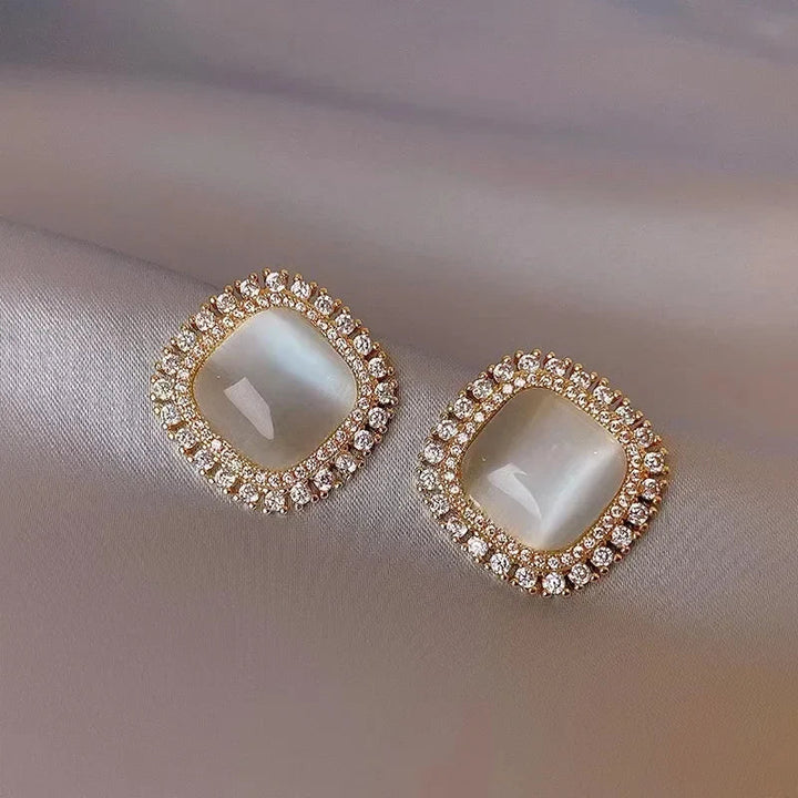 Chic Quadratische Ohrstecker mit Opal und Zirkonia